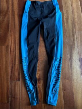 Zumba Fitness Black Leggings with Teal Side Panels